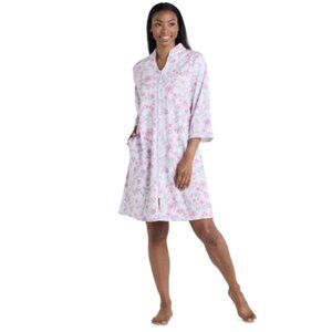 Miss Elaine Women's 3/4-Sleeve Printed Short Zip Robe Floral M NWT